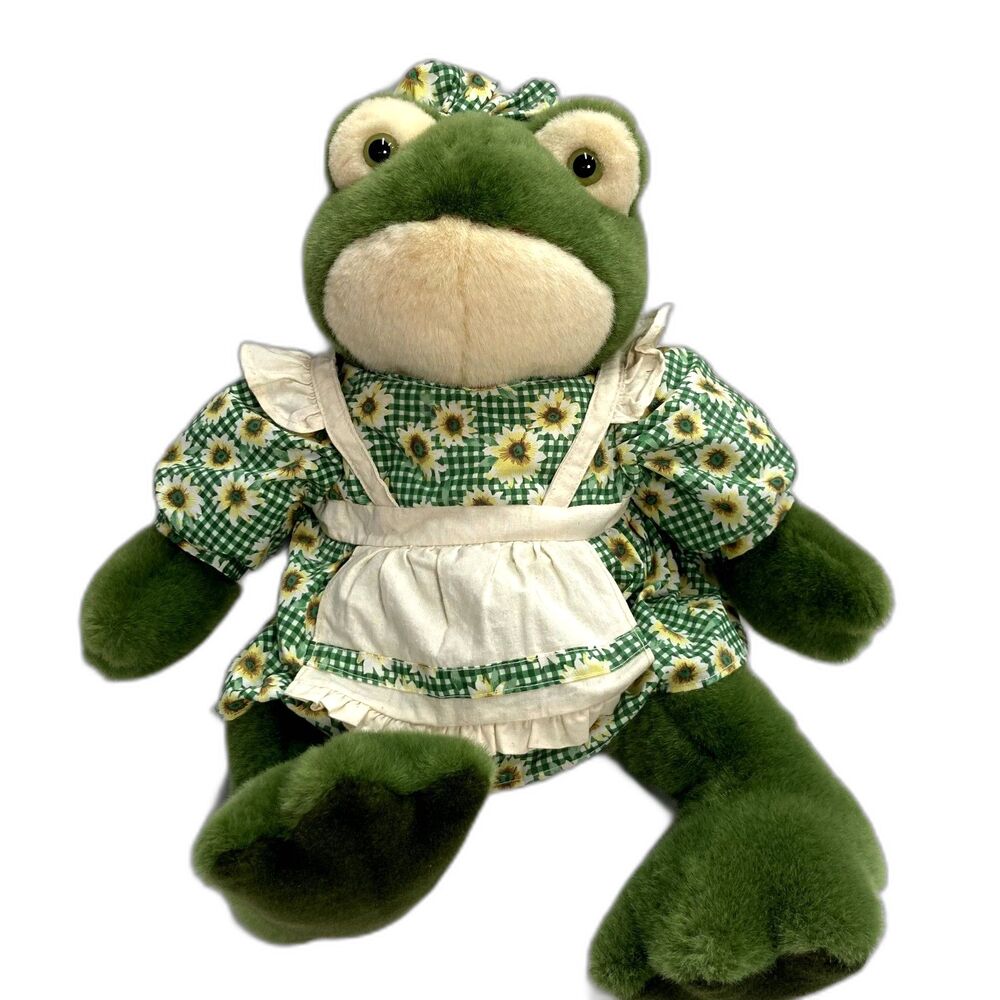 JC Penny 24-Inch Stuffed Animal Frog Sunflower Dress and Apron Ensemble Green